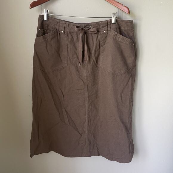 Pendleton Dresses & Skirts - Pendleton Linen Blend Womens Skirt Brown‎ Size 14 Mid Length Tie Waist